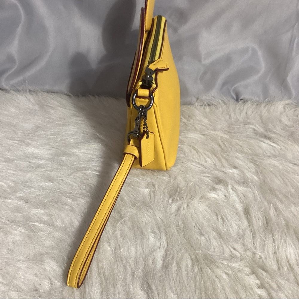Coach X Disney Mickey Mouse Ears Yellow Leather Wristlet With Strap Clutch Bag - Picture 4 of 10